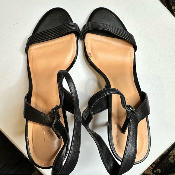 HALSTON HERITAGE BLACK LEATHER ANKLE STRAP STILETTO SANDALS W ANKLE STRAP SZ 8 - Picture 3 of 6